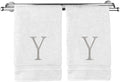 Monogrammed Hand Towel, Personalized Initial Gift, Extra Absorbent 100% Turkish Cotton - Soft Terry Finish - Set of 2 - Silver Block Initial Y - Embroidered on White Towels