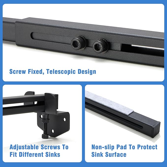 Undermount Sink Brackets Heavy-Duty - Adjustable 27.5-39.4 Inches, Rust-Resistant Zinc Plated Carbon Steel, Space-Saving Horizontal Sink Support Wall Mount Installation for Kitchen & Bathroom Sinks