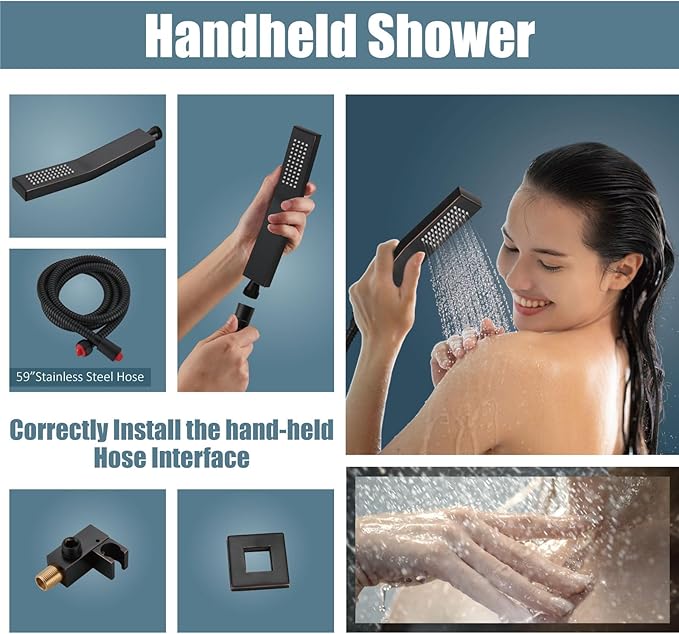Aolemi Ceiling Mount Shower System Rain Shower Head with Handheld Spray High Pressure Shower Faucet Set Rough-in Valve Shower Trim Kit Included Bathroom Oil Rubbed Bronze 10 Inch Ceiling Shower Head