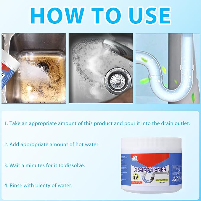 BELL BIRDCrystal Lye Drain Opener, Drain Opener,Pipeline Dredging Agent, Crystal Lye Drains Cleaner, Drains Clog Remover Agent, Unclogs Bathroom and Kitchen Sinks,Shower Pipes (260g/1Pcs)