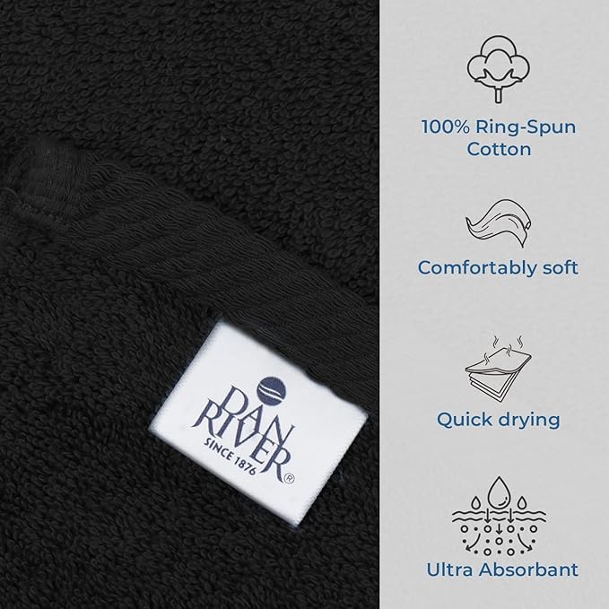DAN RIVER Pack of 1 Bath Sheet 40x80 Inches, Oversized Black Bath Towels, Fluffy and Thick Extra Large Bath Sheets