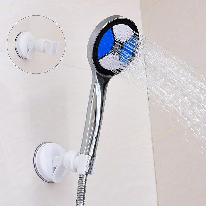 Suction Cup Shower Head Holder - Adjustable Height Bracket, Removable Handheld Wand, Wall Mounted