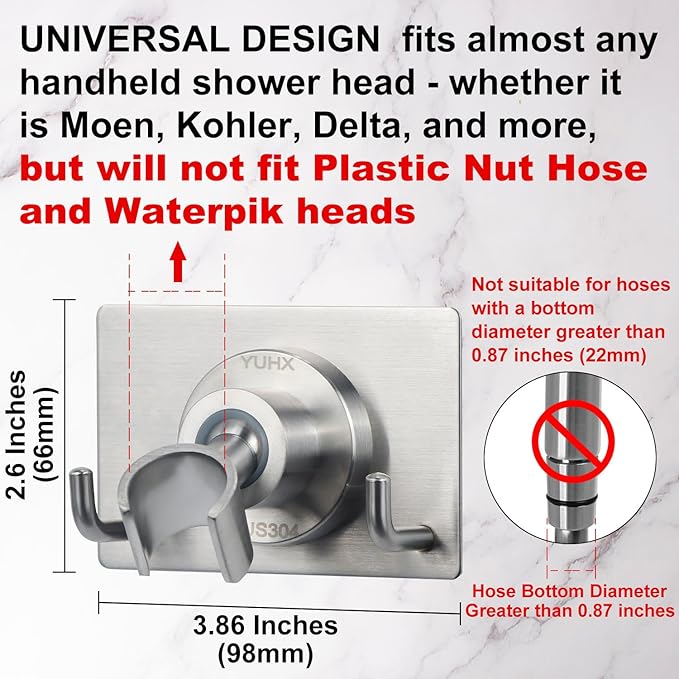 Shower Head Holder All Metal Strong Adhesive and Drilling Screws Two Installation Methods, Adjustable Handheld Shower Head Mount,Stainless Steel Hand held Showerhead Wand Bracket