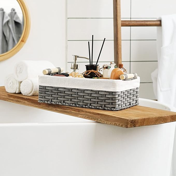 GRANNY SAYS Gray Wicker Baskets, Decorative Baskets for Shelves, Basket Organizer with Handles, Small Wicker Baskets for Organizing, Toilet Paper Baskets for Organizing, Set of 2