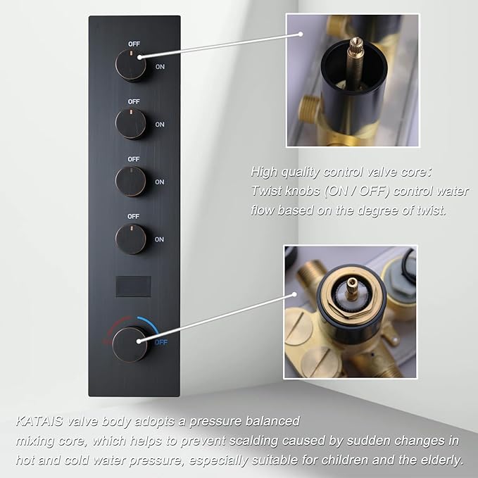 Oil Rubbed Bronze Digital Display Shower System with 16X24 inch Ceiling Overhead Shower Head(Rain & Waterfall Modes), 4 PCS Body Jet and Handheld Spray