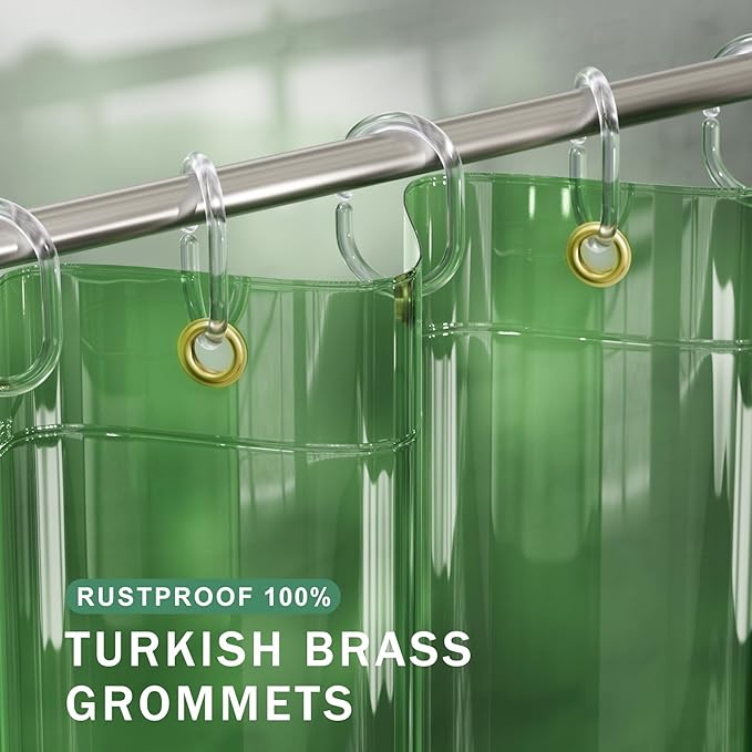AmazerBath Long Shower Curtain Liner, 100% EVA Soft Clear Green Heavy Duty 78 inch Shower Curtain and Liner 2-in-1, 72x78 Plastic Bathroom Shower Curtain, 12 Rustproof Grommets & 3 Weighted Stones