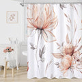 Orange and Grey Boho Watercolor Floral Shower Curtain, Ink Painting Style Blossom & Leaf Shower Curtains for Chic Elegant Bathroom, Artistic Fabric Cloth Flower Shower Curtain, 72x72