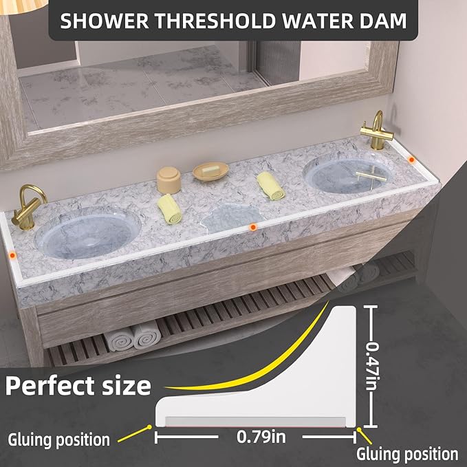 67Inch Collapsible Shower Threshold Water Dam Barrier, Self Adhesive Silicone Waterproof Shower Barrier Water Strip Dam for The Gap Between the Shower Kitchen Countertop Sink and Cooktop