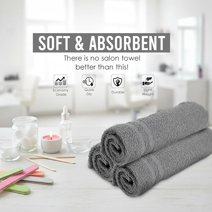 Salon Towels – 50 Pack Grey Hand Towels 100% Cotton Spa Towels – 16x27 inches Highly Absorbable Facial Towels Gym Towels Hair Towels and Face Towels Bulk Small Towels (Not Bleach Proof)