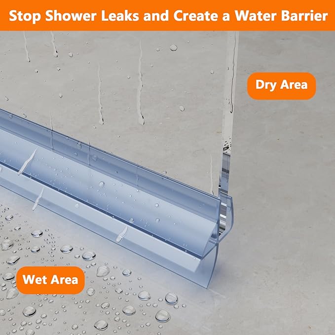 Frameless Shower Door Bottom Seal, 36" Long Shower Sweep for 1/4" (6mm) Glass, Clear Vinyl with Drip Rail – Prevent Leaks & Create a Waterproof Barrier