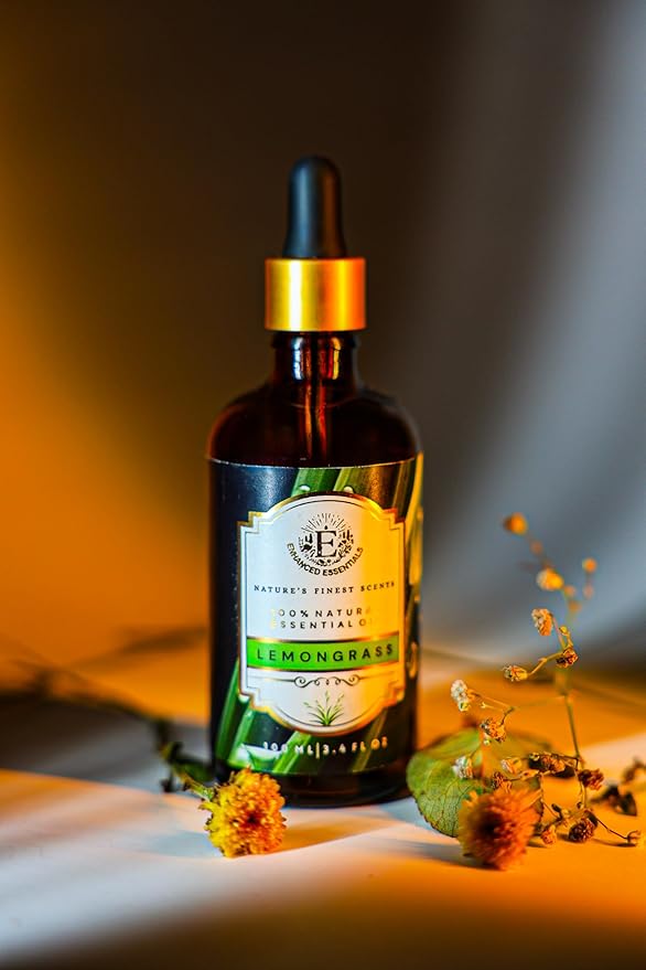 Luxurious LEMONGRASS Essential Oil by Enhanced Essentials|Slow Distilled, Highly Concentrated & Pure oils for Diffusers,Aromatherapy,Gifting,Soap & Candle making|Ideal for Business|3.38 fl oz (100 ml)