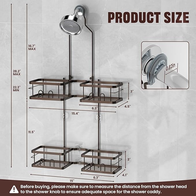 REINHARDT Adjustable Shower Caddy Hanging Rustproof Shower Caddy for Handheld Showerheads, Shower Organizer with Hooks Soap Holder, Anti-Swing Shower Rack Bathroom Accessories, Bronze