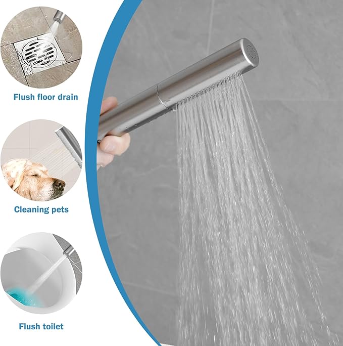 RUMOSE Brushed Nickel Bathtub Filler Freestanding Tub Filler Floor Mount Tub Faucet Waterfall Bathtub Faucet with CUPC Certified High Flow Brass Bath Shower Faucets with Handheld Sprayer