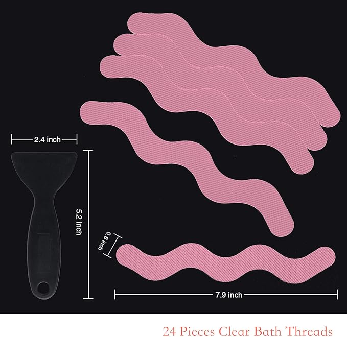 Anti Slip Shower Stickers, Adhesive Decals Safety Strips Scraper for Bath Tub, Shower, Stairs, 24 Pieces (Pink)