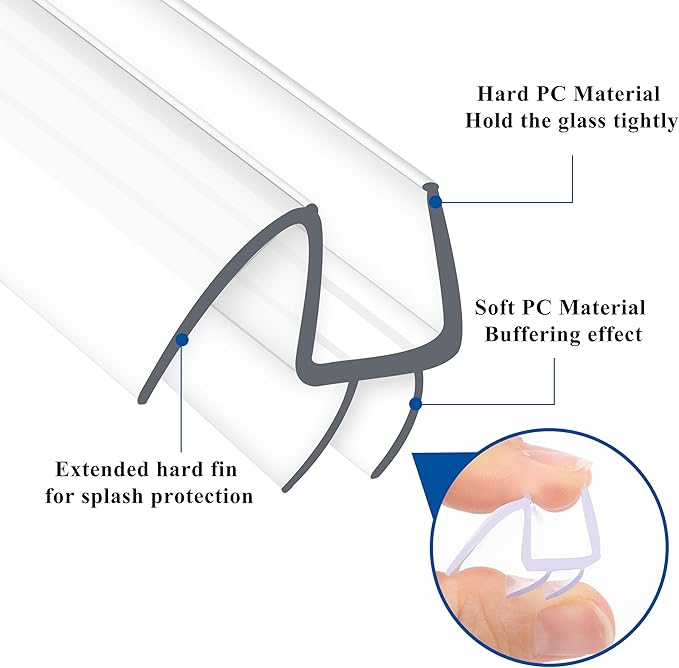 Frameless Shower Door Seal Strip 2 Pack x 39 Inch MD Glass Shower Door Bottom Seal Side Seal Strip Door Sweep for 3/8" Glass Ultra-Clear Polycarbonate Stop Shower Leaks Create A Water Barrier