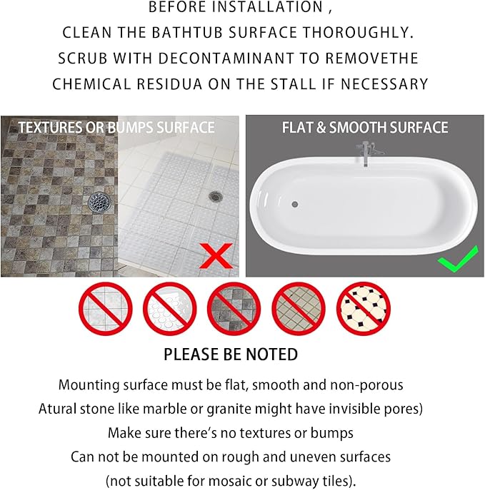 Yimobra Bathtub Mat Non Slip, Super Strong Suction Cups, 27.5"x15.5" Long Shower Mat with Drain Holes, Machine Washable Fast Draining Bath Mats, Bathroom Essentials,Clear Brown