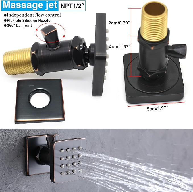 Ceiling Rain Shower System(All Functions Can Run Together)with on-off Full Body Jets, Oil Rubbed Bronze Thermostatic Shower System with 16 Inch Rain & Fog Overhead Shower & Handheld Spray Kit