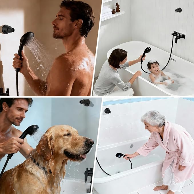 Hibbent 2 Pack Vacuum Suction Cup Shower Head Holder, Removable Shower Head Bracket, Height Adjustable Wall Mount ABS Plastic Suction Holder for Handheld Showerhead, Matte Black