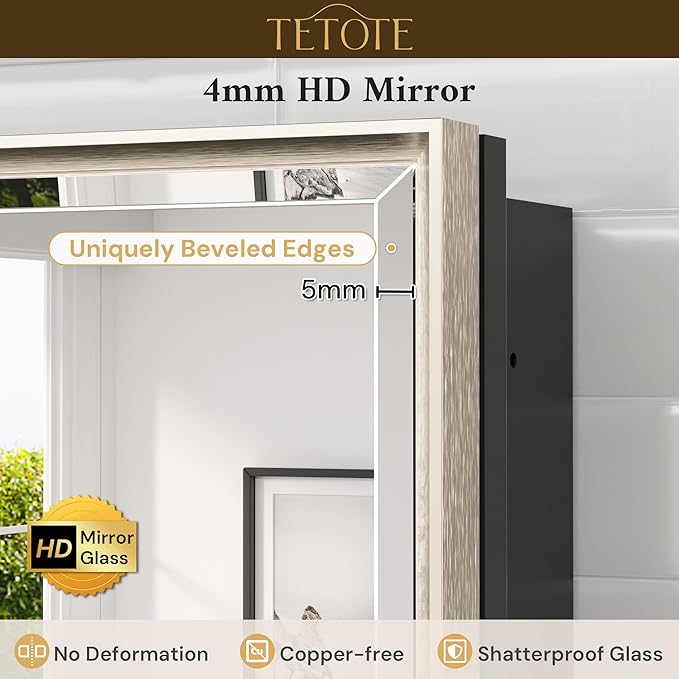 TETOTE 60" x 30" Brushed Nickel Medicine Cabinet Storage with Mirror Farmhouse Bathroom Medicine Cabinet with Adjustable Shelves Wall Mounted or Recessed