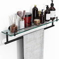 Towel Rack with Tempered Glass Shelf for Bathroom 24 Inch, Matte Black Towel Holder Wall Mount Storage Rustproof SUS304 Stainless Steel Towel Hanger