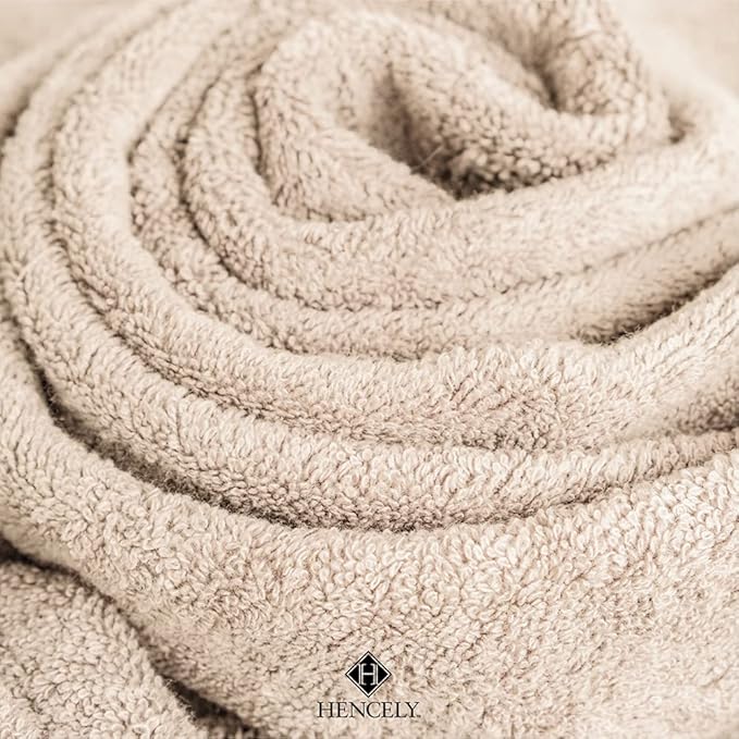 Hencely 18-Piece Bath Towel Set - High Absorbency, Quick Drying - 100% Soft Turkish Cotton - 6 Bath Towels, 6 Hand Towels, 6 Washcloths - Bathroom, Home, Hotel, Spa, and Gym - 18-Pack Beige