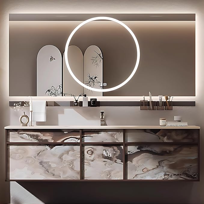 76IN Modern Bathroom Vanity with Sink - Bathroom Vanity with 2 Drawer Organizer, LED Mirror Lights & Defogging Function | Wall - Mounted Vanity with Multifunctional Storage Rack
