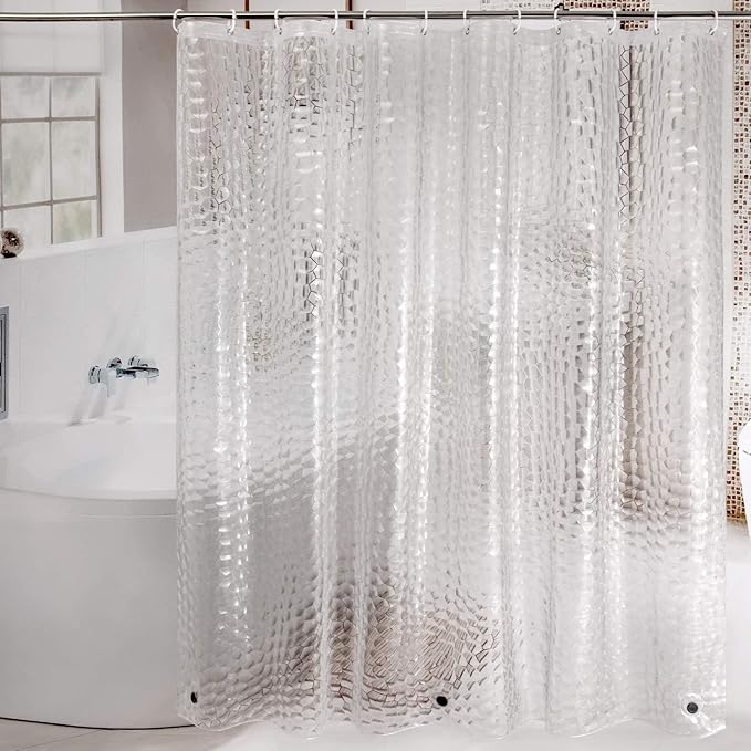 WELTRXE Extra Long Shower Curtain Liner with Magnets, 72 x 84 Inch Waterproof 3D Water Cube Clear Bathroom Shower Curtains, No Chemical Smell, Heavy Duty, Extra Long for Shower Stall, Bathtubs