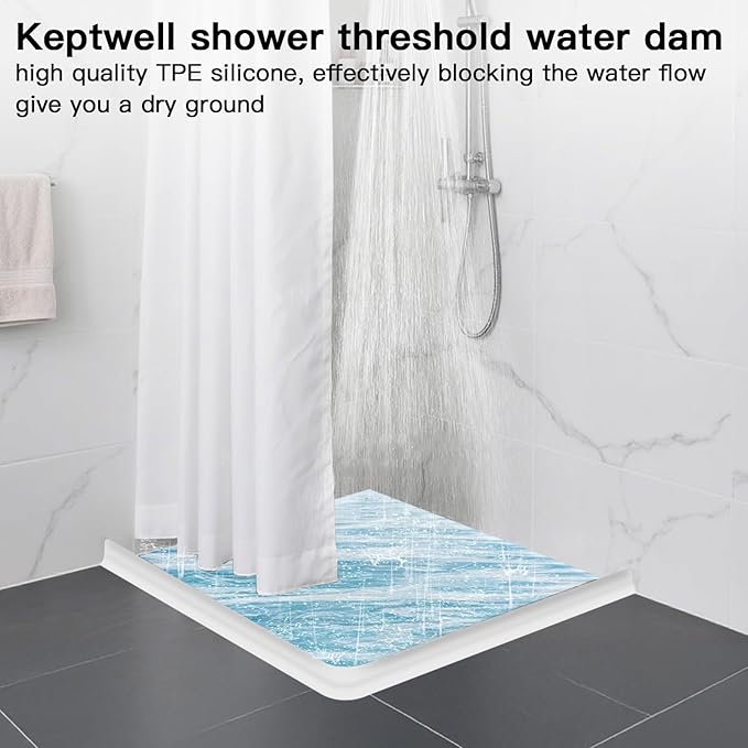 1.96'' High Shower Threshold Water Dam Collapsible 67IN Shower Water Splash Guard for Shower Water Blocker for Wet and Dry Separation Bathroom and Kitchen (67 Inch)