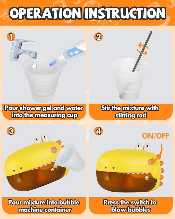 Lehoo Castle Baby Bath Toys, Dinosaur Bath Bubble Machine, Bath Toys for Kids Ages 1-3, Automatic Bathtub Toys Bubble Maker Gifts for Boys Girls, Yellow