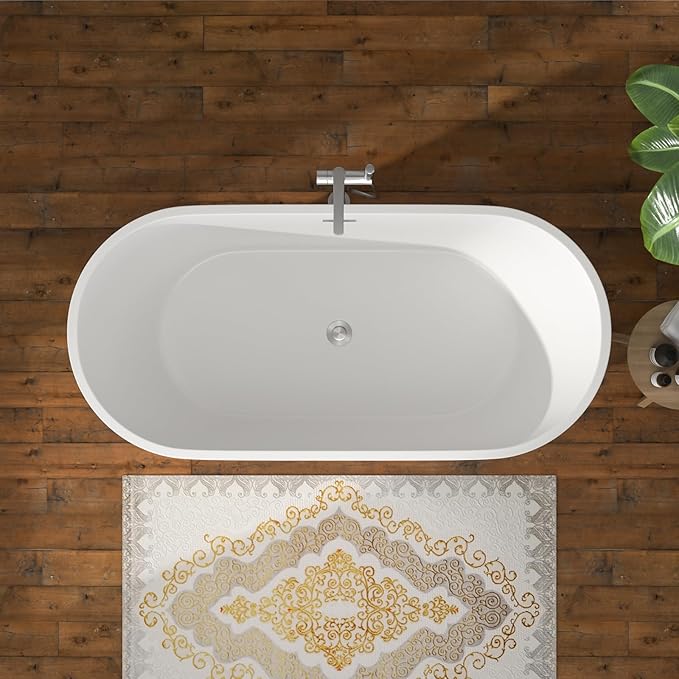 63 Inch Freestanding Bathtub White Acrylic Roll Top Soaking Tub with Chrome Drain Spacious Tub for Modern Homes, YSB9221