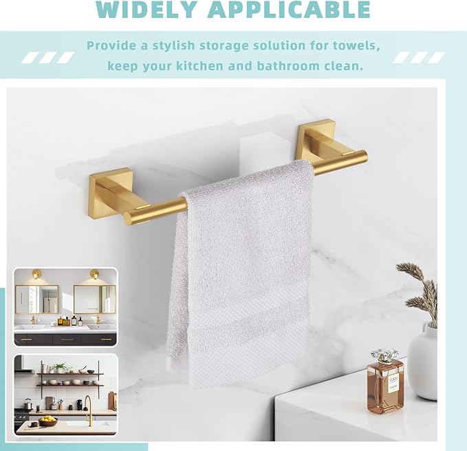 Suyar Brushed Gold Hand Towel Holder, SUS 304 Stainless Steel Short Towel Bar for Bathroom Wall, 13.78 Inch