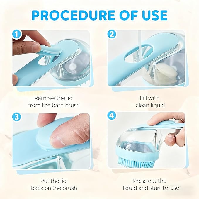 Pet Bath Brush 2 in 1 Dog Shampoo Brush with Built-in Shampoo Dispenser for Long Short Haired Dogs Cats Bubble Maker for Bathing Grooming (Yellow)
