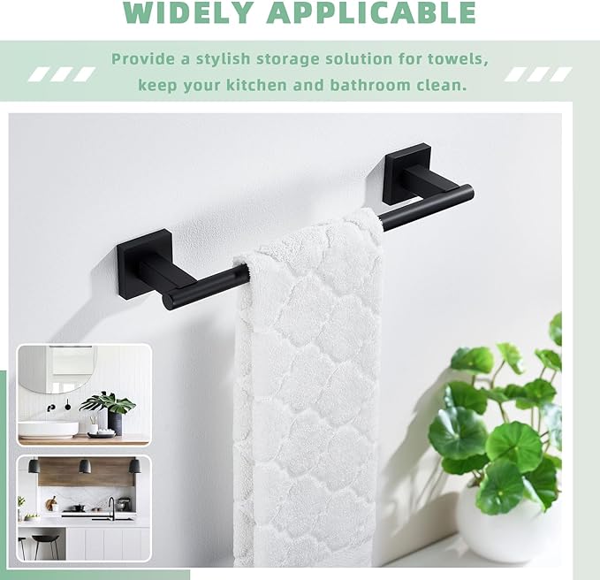 Suyar Matte Black Bathroom Towel Holder, SUS 304 Stainless Steel Short Hand Towel Bar for Wall, 13.78 Inch