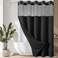 VANZAVANZU Hookless Shower Curtain with Mesh Top and Snap in Waterproof Liner, Waffle Weave, Weighted Magnets Hem, Machine Washable, 72 x 75 Inches – (Black)