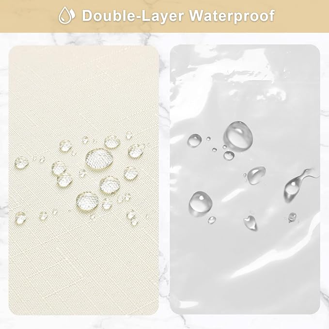 MitoVilla 3 in 1 Shower Curtain Set, Cream Boho Farmhouse Linen Textured Bath Curtain and Clear PEVA Liner Set with 12 Double Sided Steel Hooks, Waterproof Fabric Hotel Bathroom Curtain - 72x72