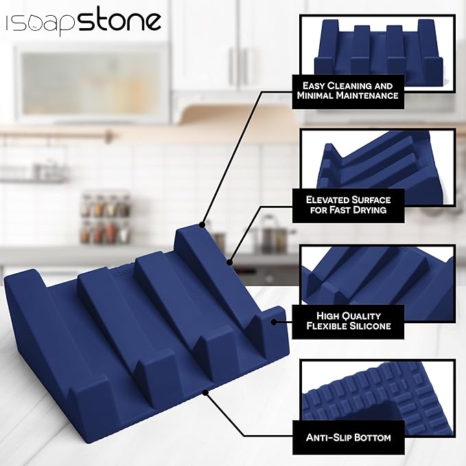 Silicone Soap Dish (USA Patented) Self Draining Bar Soap Holder for Shower Bathroom Sink, Drying Soap Dish Tray Kitchen Sponge Holder Easy Cleaning Soap Saver Mat (Midnight Navy, 2)