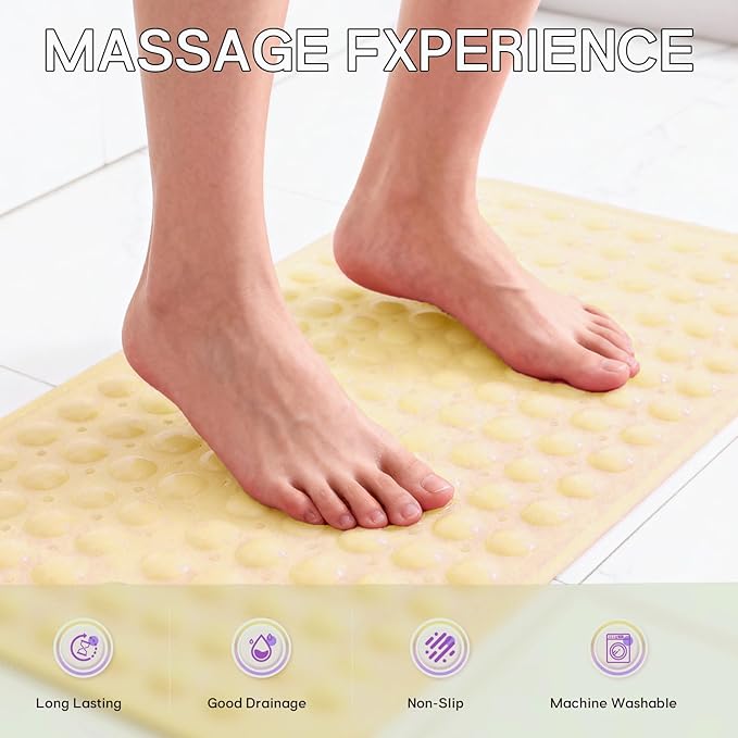 Anti-Slip Bathtub Shower mat, 27.5×14.5（Approximately 70×37cm） inch Soft Oversized Machine Washable Non-Slip Bathtub mat with Drainage Holes, Bathroom Floor Suction Cup.（1-Opaque Light Yellow）
