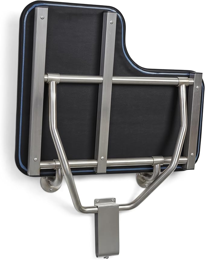 26" x 22.5" Black Padded Cushion Wall Mount Folding Right-Handed Transfer Bench Shower Seat, ADA Compliant