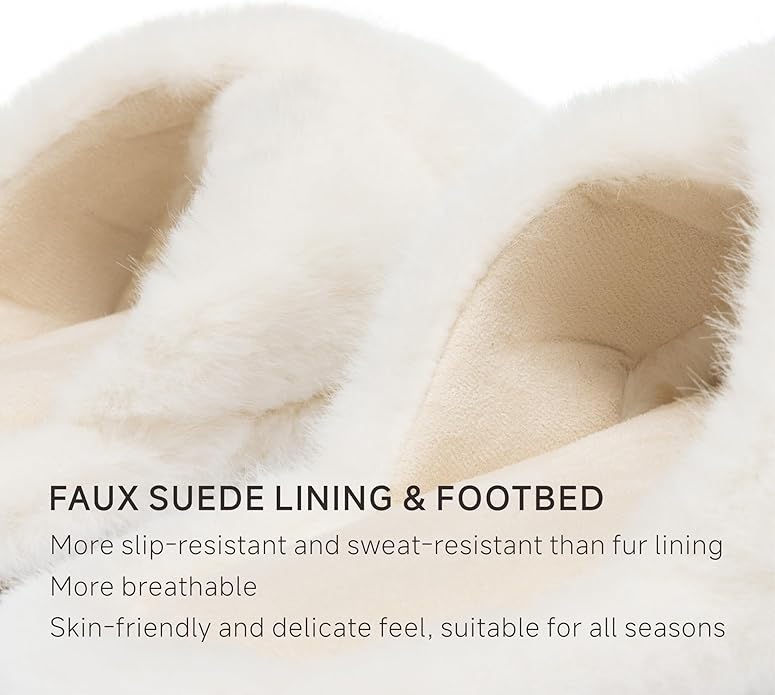 Chantomoo Womens Slippers Memory Foam Fuzzy Cross Band Faux Fur Slippers for Women Gift