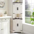 Tall Farmhouse Corner Cabinet with 4 Doors and Adjustable Shelves, Farmhouse Storage Cabinet with Barn Door Design, Home Space Saver for Living Room, Kitchen, Laundry Room (Antique White)