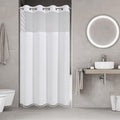 No Hook Stall Shower Curtain with Snap-in Fabric Liner - 54x80 Heavy-Duty Linen Textured Striped Design,Narrow Rustic Modern Farmhouse Bohemian Bathroom Curtain,Water-Repellent,White