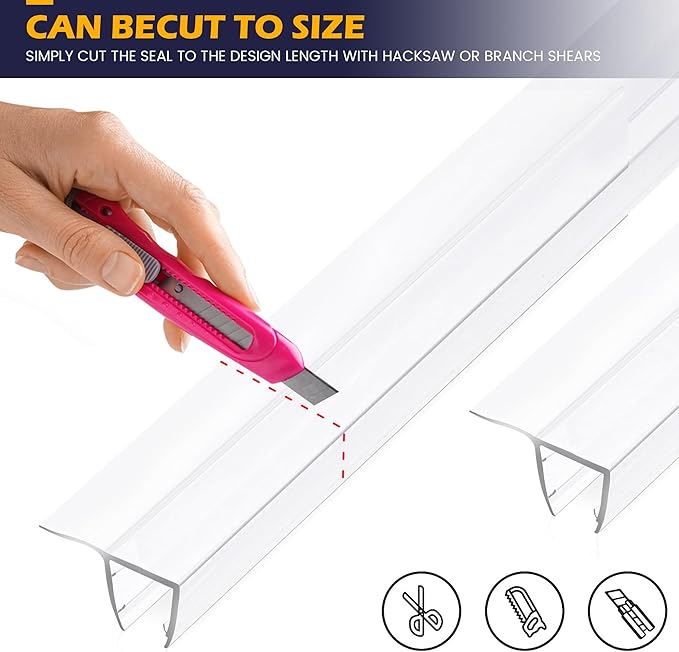 Bathroom Shower Glass Door Side Seal Strip, 2PCS 78 Inch Long Clear PVC Seal Strips for 1/2"(12mm) Thick Framless Glass Door Panel