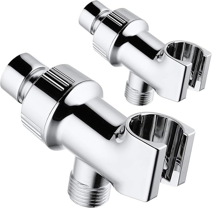2PCS Universal Shower Head Holder, Adjustable Arm Mount Bracket, Brass Swivel Ball Adapter - Chrome