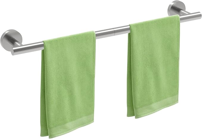 24 Inch Brushed Nickel Towel Bar for Bathroom Wall, SUS304 Stainless Steel Bathroom Towel Rack Wall Mounted, Total Length 26-Inch Shower Towel Holder Rod, Modern Home Decor