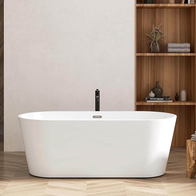 FerdY 67" Shangri-La Elite, Acrylic Freestanding Bathtub, Modern & Contemporary Design Soaking Tub with Chrome Pop-Up Drain and Minimalist Design Overflow, Glossy White, cUPC Certified