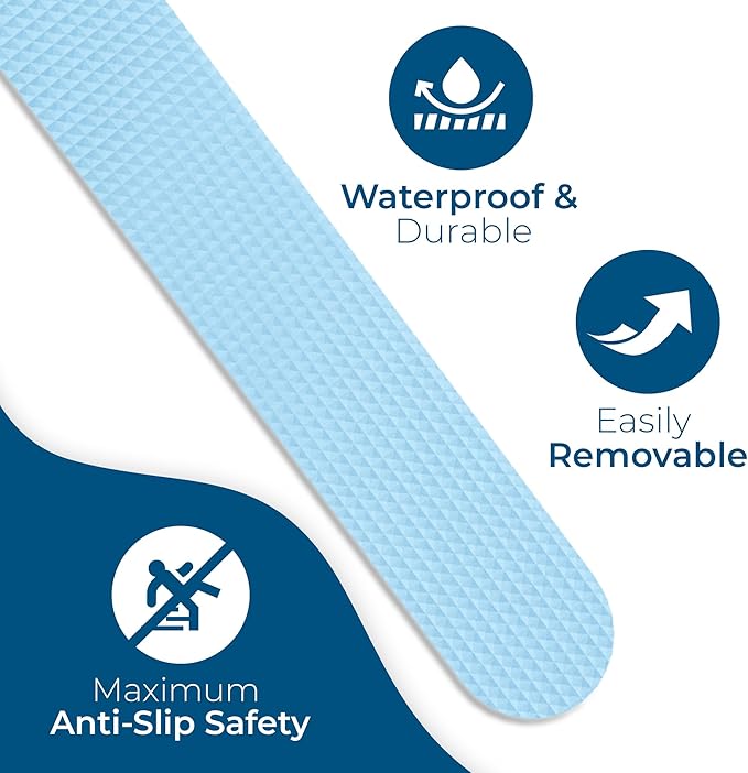 Anti-Slip Shower Stickers - Help Reduce Slipping in Bathtub & Shower, Blue Non-Slip Bath Strips, Strong Adhesive Bathtub Appliques Suitable for Homes with Kids, Adults & Seniors - 24 Pcs - Homergy