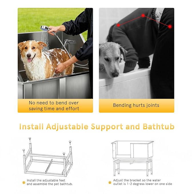 Dog Grooming Tub 38inch Stainless Steel Dog Bathing Station with Non-Slip Steps Faucet for Small to Large Pet up to 220lbs – Pet Wash Tub for Home Grooming Use