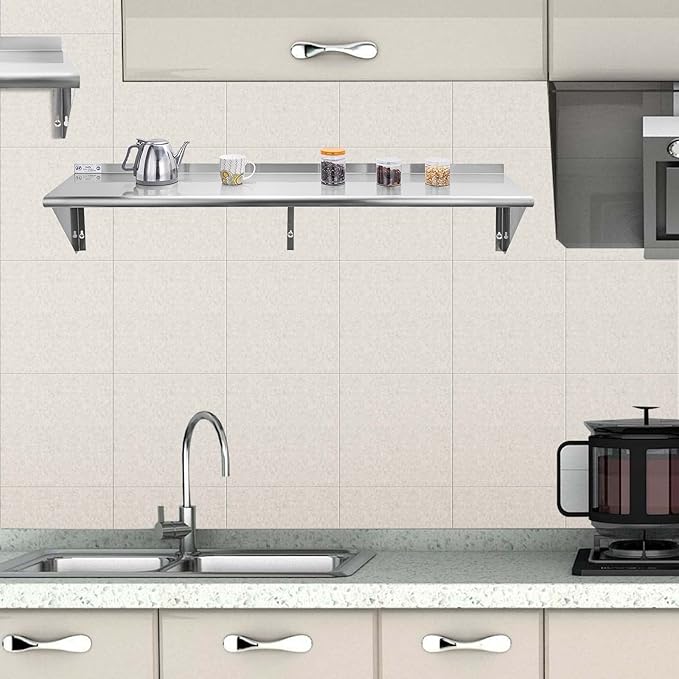 Hally Stainless Steel Shelf 14 x 60 Inches, 400 lb, Commercial Wall Mount Floating Shelving for Restaurant, Kitchen, Home and Hotel