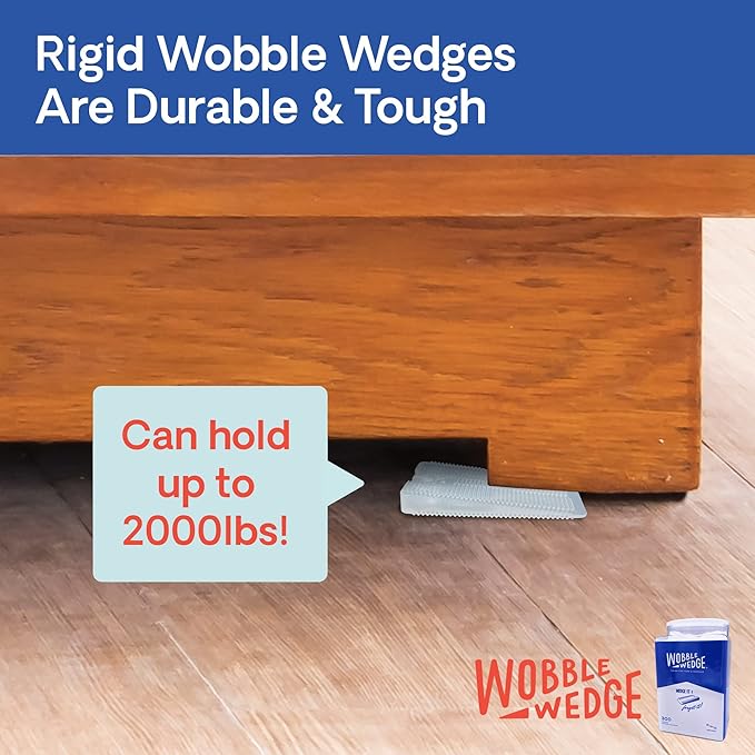 WOBBLE WEDGES The Original Rigid Plastic Shims, Heavy Duty Leveling Wedges for Furniture, Tables, Toilets, Home Improvement & Work Projects, Transparent Leveling Feet, Made in USA, 300Pack