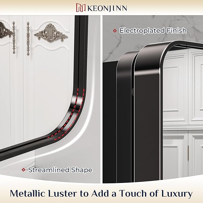 Keonjinn Black Medicine Cabinet 17 x 25 Inch, Heavy & Solid Bathroom Medicine Cabinet with Mirror, Stainless Steel Framed, Adjustable Shelves, Recessed or Wall Mount, Bathroom Mirror with Storage